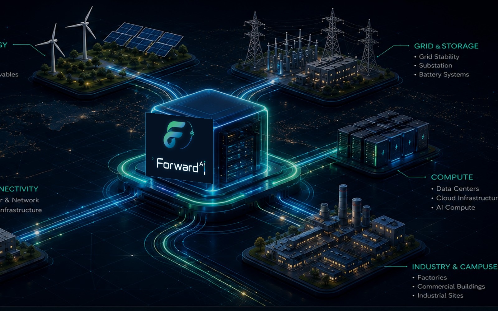 Connected renewable energy, grid, storage, compute and industrial infrastructure